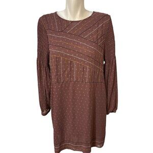 Dolan Textured Sheath Dress Mauve Brown Womens Size Medium Shirred Sleeves